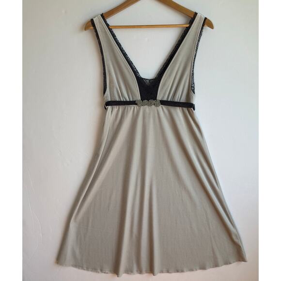 Free People Embroidered Velvet Lace Dress Empire Tie Waist Fairy Elf Large Gray - Picture 1 of 15